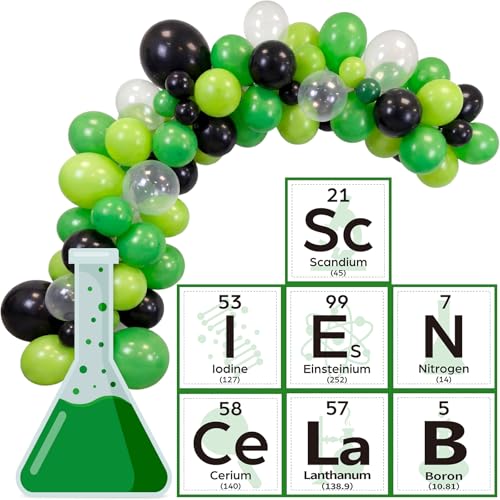 Gueevin 88 Pcs Science Party Decorations Kit Science Fair Bulletin Board for Classroom Colorful Balloon Arch Garland Kit for Lab Week Scientist Choool Educational Theme Subject(Dark Green) - color: Dark Green