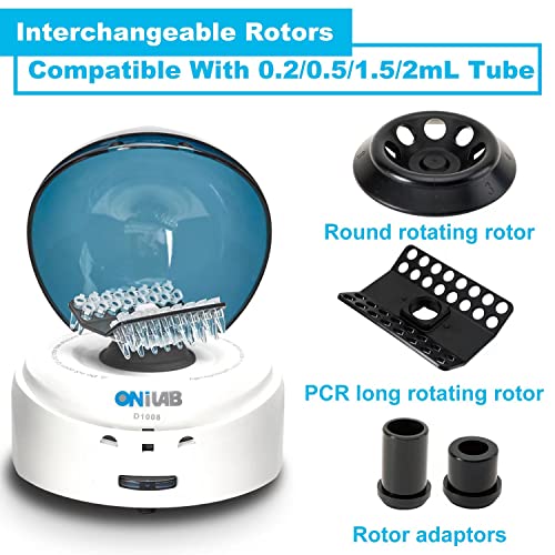 ONiLAB Scientific Mini Centrifuge 7000RPM, 2680 x g RCF, Lab Benchtop Centrifuge with 2 Rotors for 8 x 0.2/0.5/1.5/2.0ml and 0.2mL×32 PCR Strips, Low Noise≤45dB, 100-240V,Blue lid(ONLY for MICROTUBES) - style: Blue Mini Centrifuge
