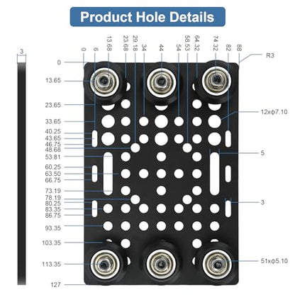 Gantry Plate Kit Aluminum Black Anodized 3D Printer Gantry Board with Pulley for 20-80mm / 0.8-3.1in Aluminum Extrusion Linear Rail 3D Printer Accessories