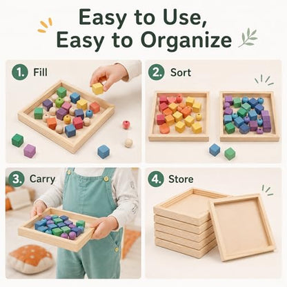 6-Pack Small Wooden Trays for Montessori Activities