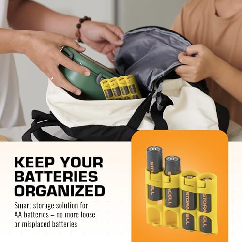 Storacell by Powerpax Slimline AA Battery Storage Caddy, Yellow - Holds 4 Batteries (Not Included) - size: 4 Count (Pack of 1)