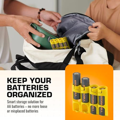 Storacell by Powerpax Slimline AA Battery Storage Caddy, Yellow - Holds 4 Batteries (Not Included) - size: 4 Count (Pack of 1)