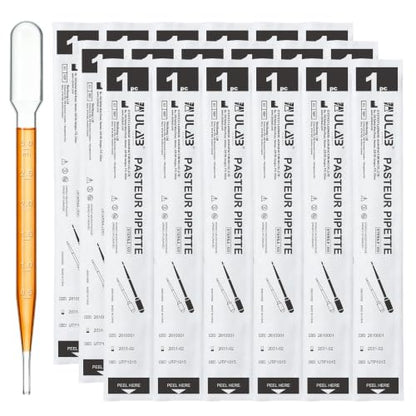 ULAB 100 Pcs Sterile Transfer Pipettes, Individual Peel-Pack, Vol. 7ml, 0.5ml Graduation Interval, 155mm Long, Low-Density Polyethylene Material, UTP1014 - style: Vol.7ml, 100pcs, Individual Peel-Pack