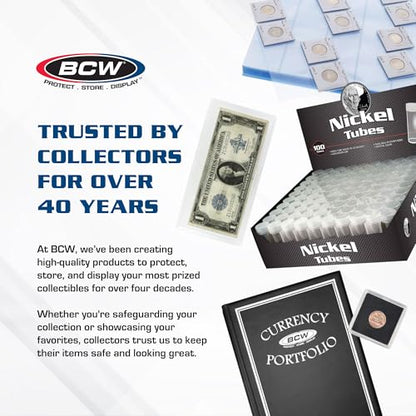 BCW Nickel Coin Tubes for US Nickels, Secure Screw-On Caps, Clear, 10 Pack - size: small