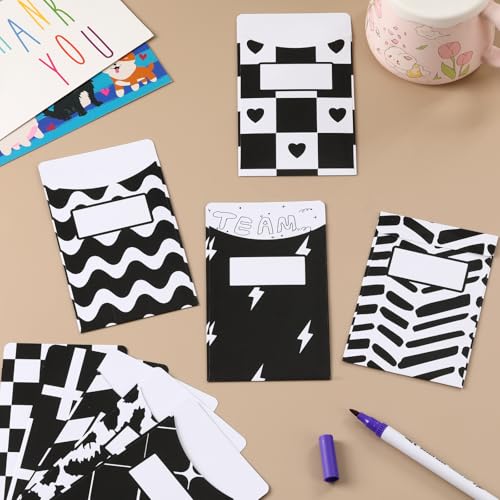 50 Pcs Black & White Classroom Jobs Bulletin Board Pocket Chart Set 10 Unique Designs Library Pockets 3.5x5 Inches Card Stock Envelopes with Adhesive Dots for Back to School Classroom - color: Black N White, size: 3.5x5 IN - 50 Count