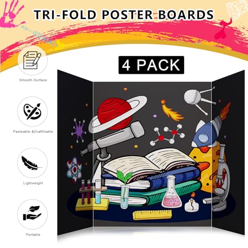 HAUTOCO 4 Pcs Medium Trifold Poster Board 26'' x 15.74'' Project Boards - color: Black, size: 26 x 15.74 inches
