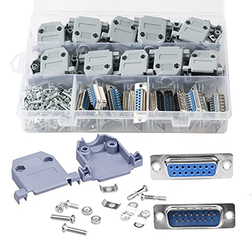 DB15 Solder Connector, 15PIN RS232 Terminal Adapter Breakout Board with Case Assortment Kit(10PCS Male + 10PCS Female) - style: DB15