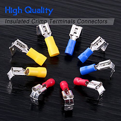 Glarks 140pcs 22-16/16-14/12-10 Gauge Semi-Insulated Piggy Back Spade Quick Splice Crimp Terminals Connectors Assortment Kit