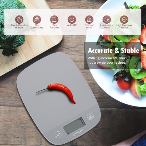 NUTRI FIT 11lb Food Scale Kitchen Scales Digital Weight Grams & Ounces Grey - color: Cool Gray