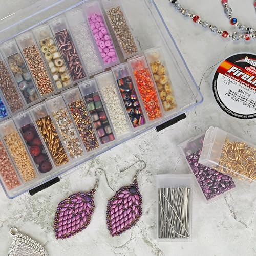 The Beadsmith Plastic Storage Box – 6.25″ L × 4.2″ W × 1.5″ H Clear Box w/ 24 Flip-Top Containers, Works for Storing Diamond Art Accessories, or as Nail Art or Craft Storage, or Other Small Parts