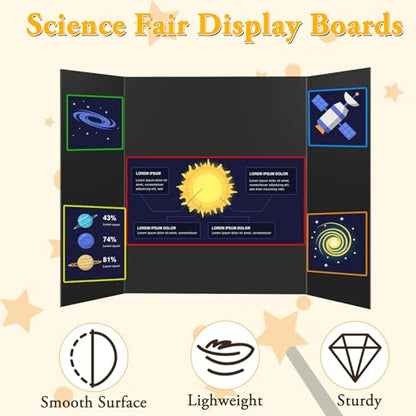 AKONEGE 4PCS Black Trifold Poster Board 26"x16" for Display & Presentation - color: Black, size: Medium-26 X 16 inches