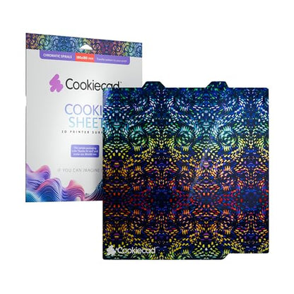 Cookiecad Cookie Sheet - Holographic 3D Printer Build Plate - Double Sided Reflective 3D Printer Bed, Flexible Spring Steel 3D Printer Platform (Spirals, 180x180) - size: 180x180, style: Spirals