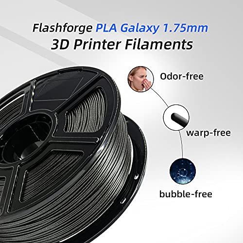 FLASHFORGE PLA Filament 1.75mm Galaxy Matte Black, 3D Printer Filament with Silver Glitter 1kg (2.2lbs) Spool, Dimensional Accuracy +/- 0.02mm, Shimmering 3D Printing Filament for Unique Finish - color: Galaxy Matte Black