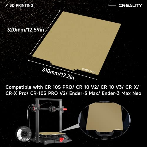 Creality Ender 3 Max Neo Bed Upgrade, PEI Sheet 310 x 320mm Removable Magnetic Flexible Texture Surface Heated Bed Plate Build Surface for CR-10S PRO/CR-10 V2/ CR-10 V3/ CR-X/CR-X Pro/Ender-3 Max - color: PEI Frosted Gold, size: Ender 3 Max Neo