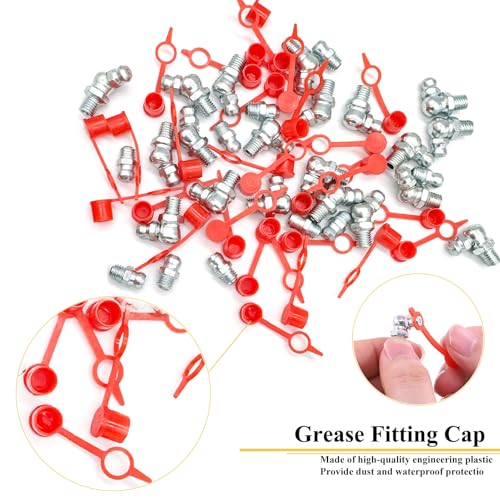 30Pcs 1/4"-28 Straight 45 90 Degree Grease Fitting Assortment Kit with Grease Zerk Fittings Caps, Galvanized Steel Hydraulic Grease Zerk for Industrial and Agricultural Machinery Cars Ships ets - size: 1/4"-28-30 Pcs
