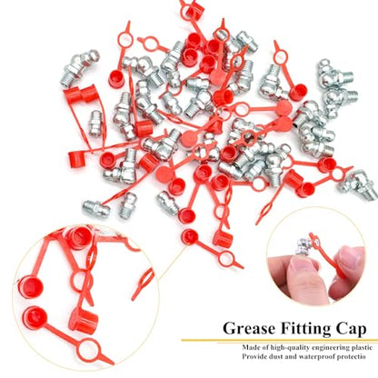 30Pcs 1/4"-28 Straight 45 90 Degree Grease Fitting Assortment Kit with Grease Zerk Fittings Caps, Galvanized Steel Hydraulic Grease Zerk for Industrial and Agricultural Machinery Cars Ships ets - size: 1/4"-28-30 Pcs