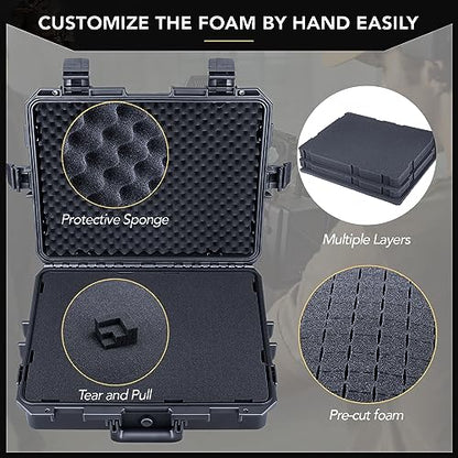 Lykus HC-4610 Waterproof Hard Case with Foam, Inner Size 16.65*12.72*4.25in - color: Black, size: HC-4610