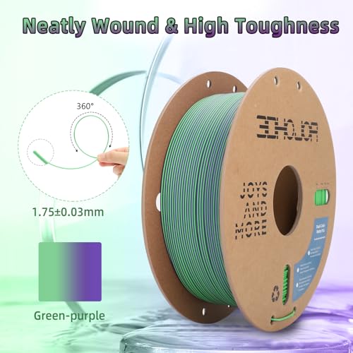 3DHoJor Dual Color Matte PLA 3D Printer Filament 1.75mm 2 in 1 Coextrusion 1KG Spool (2.2lbs) Multicolor PLA with Smooth Matte Finish for FDM 3D Printers - Green Purple - color: Dual-color: Green Purple
