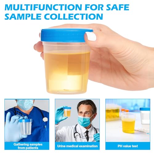 240 Pcs 4 oz Disposable Specimen Cups for Urine Fecal Testing with Leakproof Screw Lids Labels Blue Lids
