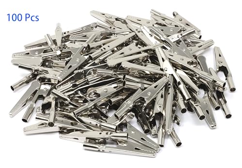 iExcell 100 Pcs 2"/51mm Steel Alligator Clips Crocodile Clamps,Silver Tone Nickel Plated, Come in a Plastic Case