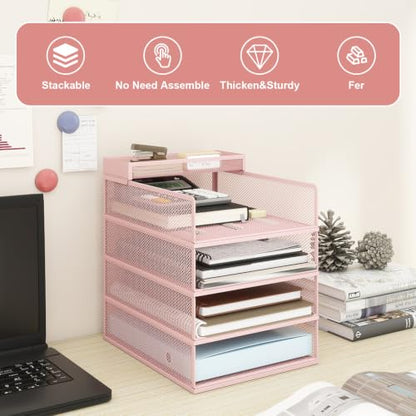 Natwind 4-Tier Stackable Metal Mesh Letter Paper Tray Organizer,Pink - color: Pink, size: 4 tier