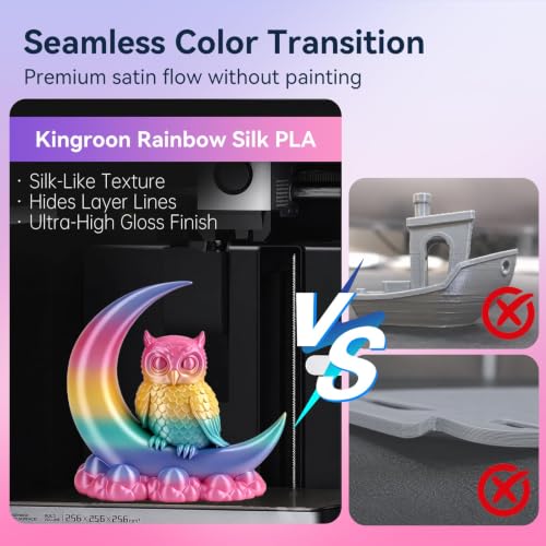 kingroon Rainbow PLA Filament 1.75mm, 5 Colors Fast Color Change Silk PLA 3D Printer Filament, Shiny Smooth Multicolor Filament with +/- 0.02mm Accuracy, 1kg Spool(Candy) - color: 1kg Rainbow Silk Pla Candy