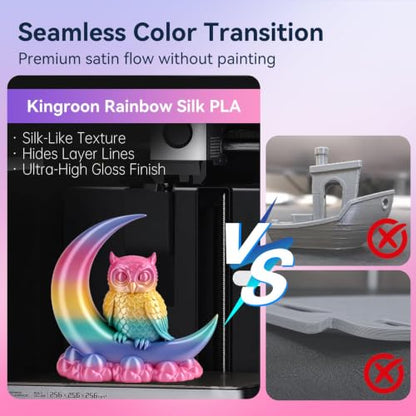 kingroon Rainbow PLA Filament 1.75mm, 5 Colors Fast Color Change Silk PLA 3D Printer Filament, Shiny Smooth Multicolor Filament with +/- 0.02mm Accuracy, 1kg Spool(Candy) - color: 1kg Rainbow Silk Pla Candy