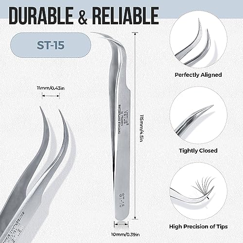 LASHVIEW Lash Tweezer, Vetus Curved Eyelash Tweezers for Profissional Grafting Eyelash Extension, Stainless Steel Needle Nose Tweezers for Lash Extension Stickers Precision Electronics, ST15 - size: ST15