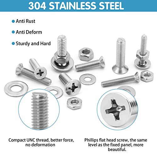 720Pcs Nuts and Bolts Assortment Kit, Machine Screws,SATANTECH #6-32#8-32#10-24#1/4-20 Stainless Steel Screws Set, Phillips Flat Head 16 SAE Sizes Assorted Nuts Bolts Washers with Labeled Case - color: Flat Head Machine Screw kit