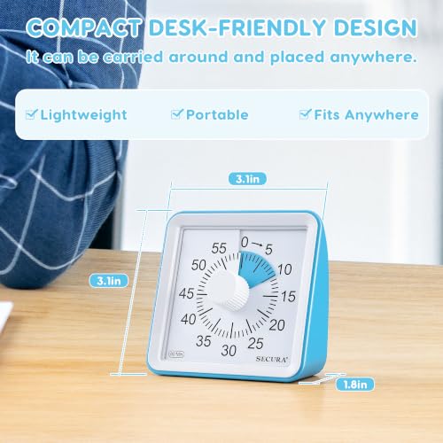 Secura Visual Timer for Kids, 60 Minute Classroom Countdown Timer for Study - color: Blue & Blue