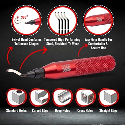 AFA Tooling Deburring Tool, 11 M2 Blades, Red CNC Anodized Aluminum Handle - style: 11 Blades (BK3010)