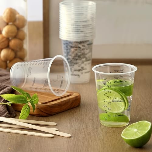 20pcs 8oz Graduated Clear Plastic Measuring Mixing Cups with 20pcs Wooden Stirring Sticks for Mixing Paint, Pigments, Epoxy Resins