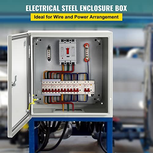 VEVOR NEMA Steel Enclosure, 20 x 20 x 6'' NEMA 4X Steel Electrical Box, IP66 Waterproof & Dustproof, Outdoor/Indoor Electrical Junction Box, with Mounting Plate - size: 20 x 20 x 6