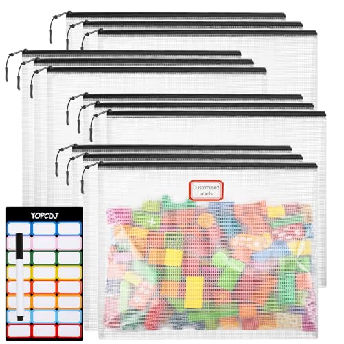 YOPCDJ 12pcs Mesh Zipper Pouch Bags, A4 Puzzle Bag for Organizing Storage Bag, File Bags for Office, Board Games and Home Supplies - color: Black, size: 9×13