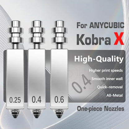 3PK 0.25+0.4+0.6mm Nozzle for Anycubic Kobra X/Kobra 4 Nozzles Integrated Hardened Steel Quick Release Nozzle Nozzle Wiper Assembly Kobra X/Kobra 4 3D Printer Accessories Anycubic ACE 2 Pro - color: 0.25+0.4+0.6MM Nozzle Kit