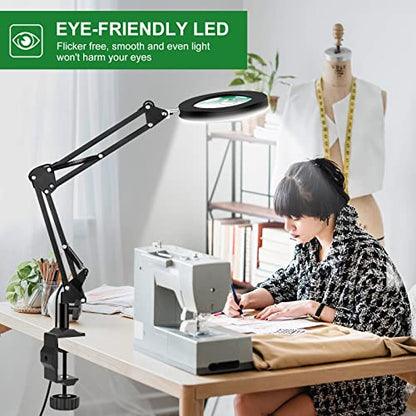 Magnifying Glass with Light and Stand, EOOKU Flexible Magnetic Helping Hand, 5X&10X 12V 108pcs LED Beads Magnifying Lamp, 3 Modes Adjustable Swivel Gooseneck Arms & Heavy Duty Base Plate