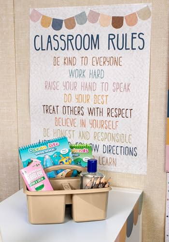 Teacher Created Resources Light Brown Portable Plastic Storage Caddy 6-Pack for Classrooms, Kids Room, and Office Organization, 3 Compartments