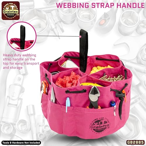 Graintex GB2885 18 Pockets Grab Bag Pink Color Rip-Stop Canvas Drawstring Closure, Small Parts Organizer Bag, Parachute for Screws, Tools, - color: Pink