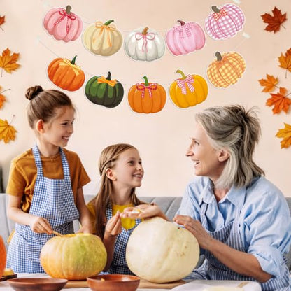 2 Pcs Bow Pumpkin Banner Pink Bows Fall Thanksgiving Pumpkin Party Decor - color: Bow Pumpkin