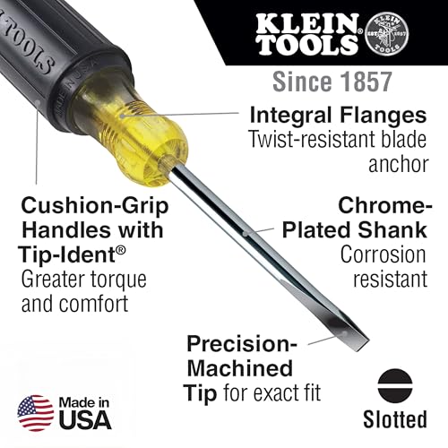 Klein Tools 85742 Screwdriver Set, Made in USA, 3/16 Cabinet and #2 Phillips Precision Machined Tips, Cushion-Grip Handles, Round Shank, 2-Piece - size: One Size, style: 3/16 Cabinet and #2 Phillips