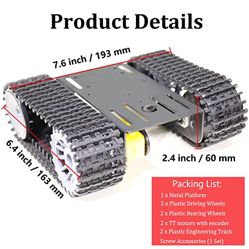 Professional Tank Car Chassis Kit with 2pcs Plastic Tracks & 2pcs TT Motor, TT02 Crawler Tank Chassis Platform for Arduino (Black) - color: Black