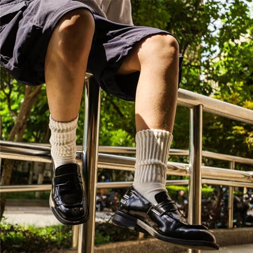 DAUCO 4 Pairs 98% Cotton Socks for Men Women Crew Seamless Fall Slouchy Socks - color: 4 Pairs - Black + White + Gray + Beige, size: 10-13