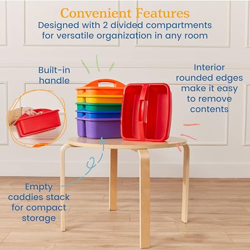 ECR4Kids 2-Compartment Large Storage Caddy Organizer, 6-Pack, Primary - color: Primary