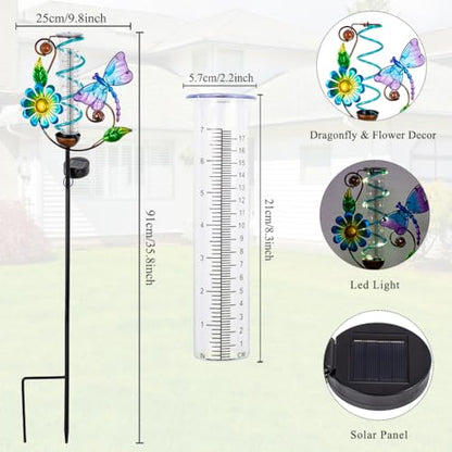 Solar Rain Gauge Outdoor, Dragonfly Rain Gauges for Yard - color: Blue Dragonfly