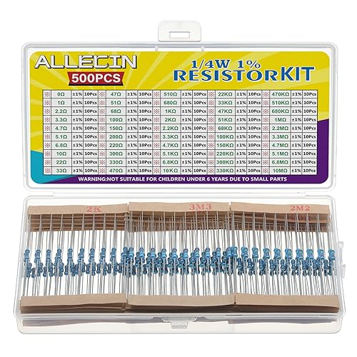 50 Values 1/4W 0 Ohm-10M Ohm ±1% Tolerance Metal Film Resistor Assorted 1/4 Watt Common Fixed Resistors Assortment Kit - style: 1/4W