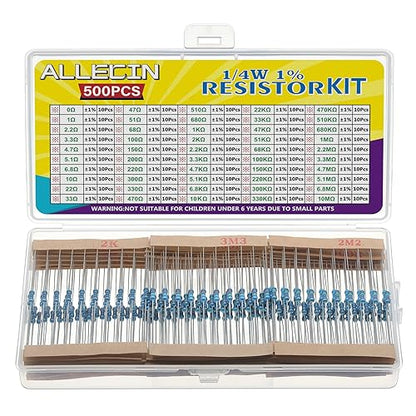 50 Values 1/4W 0 Ohm-10M Ohm ±1% Tolerance Metal Film Resistor Assorted 1/4 Watt Common Fixed Resistors Assortment Kit - style: 1/4W