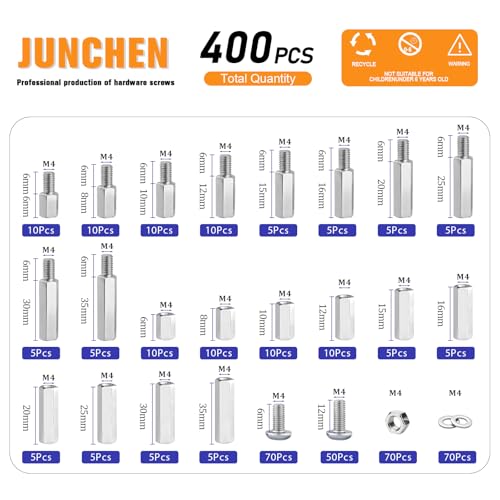 M4 Hex Standoff PCB Motherboard Spacer Assortment Kit,400pcs 304 Stainless M4 Steel Male Female Mount Standoff Spacer Nut Bolt Prototyping Accessories for Quadcopter Drone, Computer & Circuit Board - size: M4