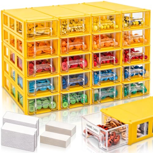 Goaste 20 Pack Drawer Stacking Storage Cabinet, Plastic Desktop Drawer Closet, Small Parts Screw Craft Organizer Container with 40 PCS Clear Dividers & 20 PCS Tag Cards for Home Office School Items