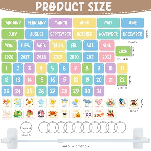 79 Pcs Flip Calendar for Classroom 2026 Magnetic Classroom Calendar with Adjustable Magnetic Holder Back to School Home Decor Supplies