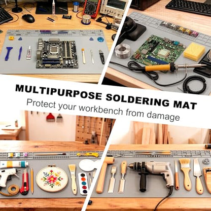 Extra Large Soldering Mat with Wristband & Grounding Accessories, 32.3’’x16.6’’ Large Silicone Solder Mat, 932℉ Heat Resistant Mat, Large Repair Workbench Pad for Electronics Repair (Light Grey) - color: Light Grey